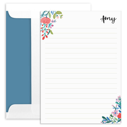 Bright Blooms Flat Note Cards with Writing Lines